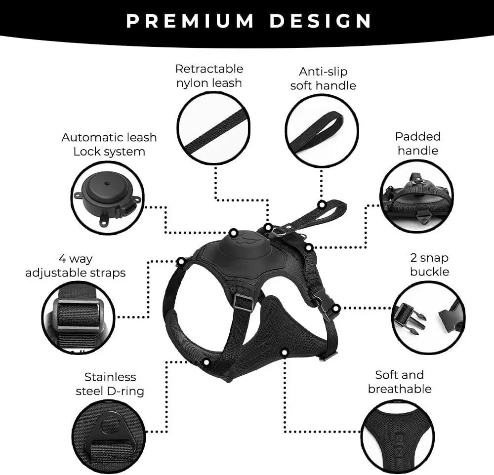 Dog Harness with Retractable Leash