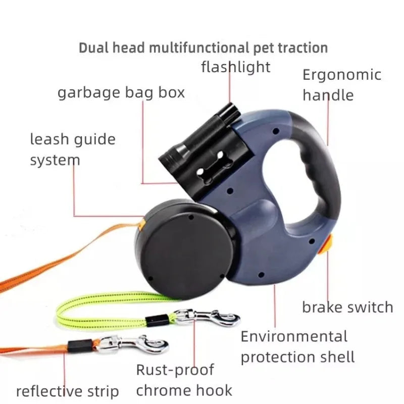 Double-ended Automatic Retractable Dog Leash 360°